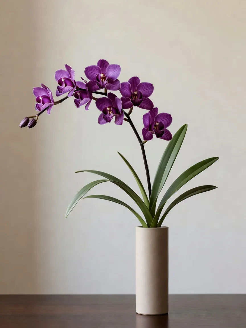シンビジウムの枝を生けた花器
