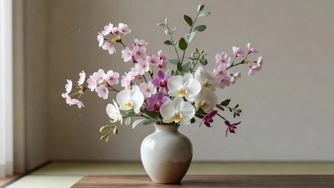 桜と蘭の季節のアレンジメント